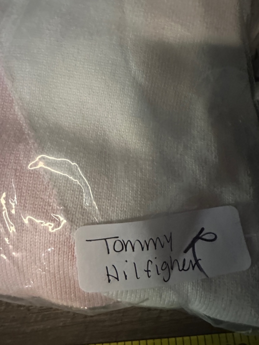 Tommy Hilfiger XL white-pink diagonal stripe crew neck cotton rib cuff sweater - Picture 11 of 11